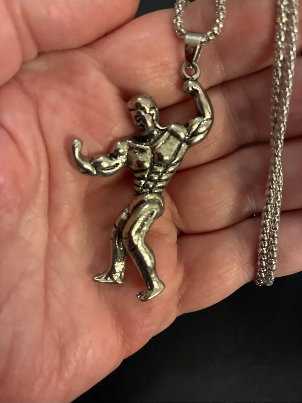 Men's Muscle Figure Pendant Necklace - Silver